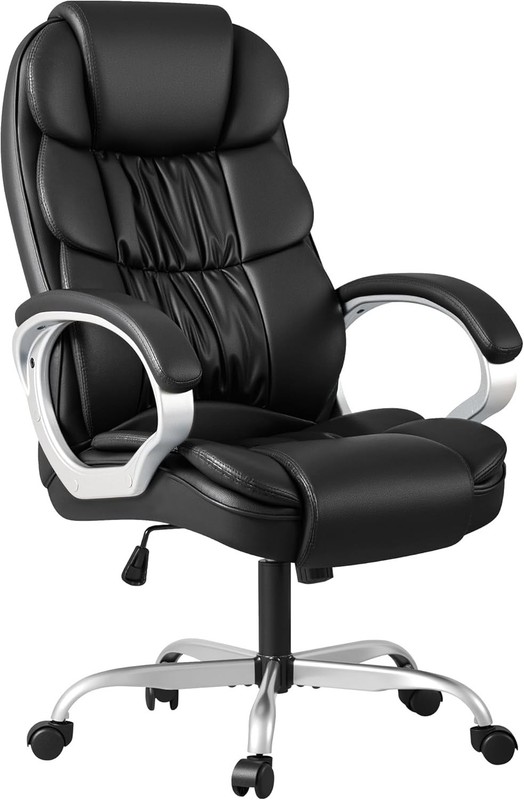 High Back Office Chair PU Leather Adjustable Swivel Desk Chair Lumbar Support