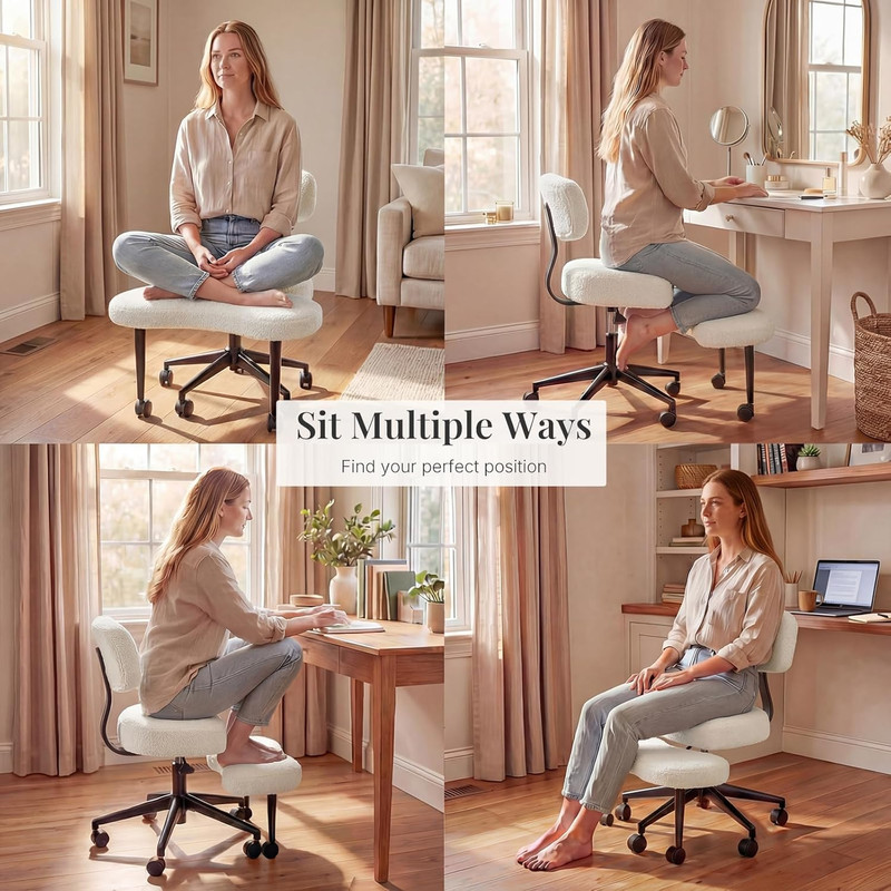 Ergonomic Cross Legged Office Chair with Adjustable Backrest & Footrest, 350Lbs gallery