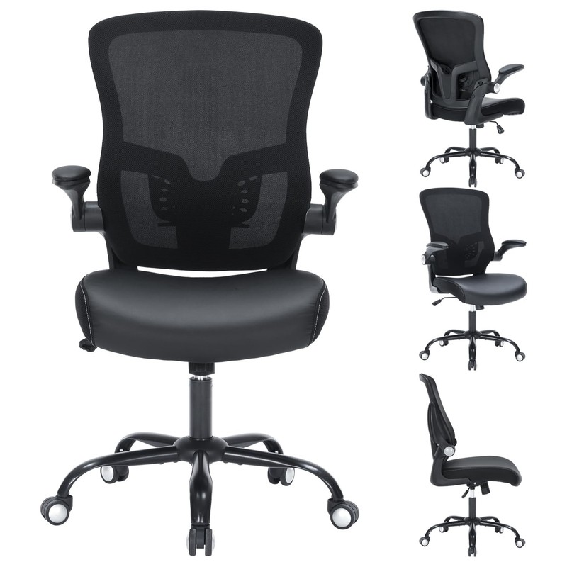 Office Chair PU Leather Cushion, Ergonomic Desk Chair with Flip-Up Arms, 300 …