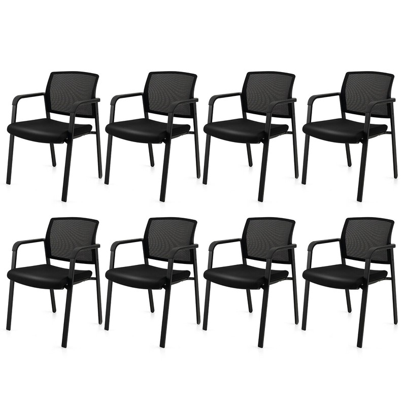 8-Pack Office Conference Chair Set Mesh Guest Reception Stack Chairs w/ Wheels