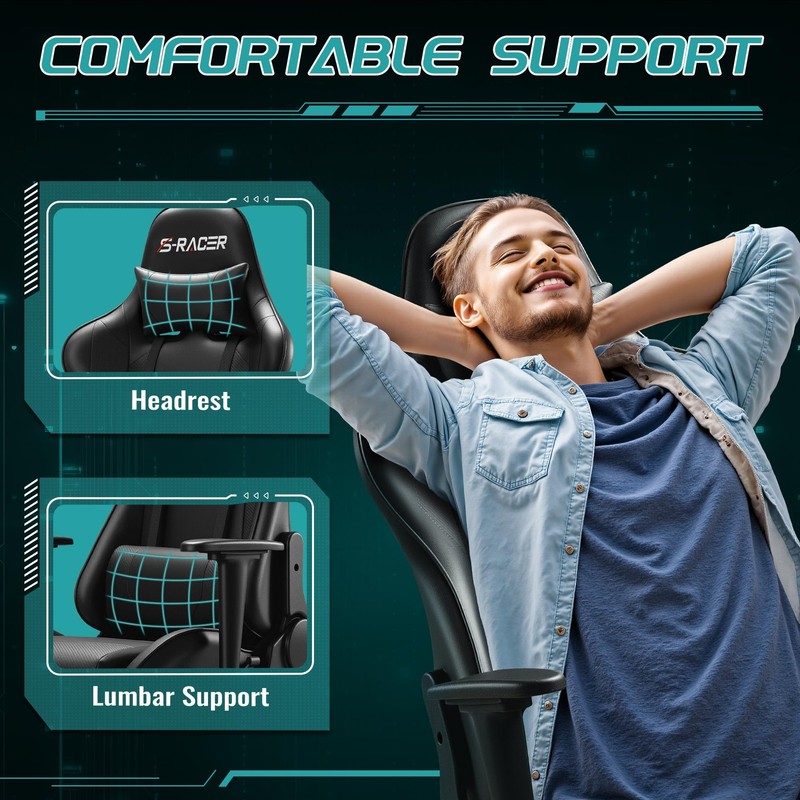 Furniwell Gaming Chair Racing Computer 33D x 25.5W x 45H in, Black gallery
