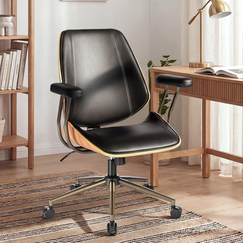 Modern Mid Back Home Office Chair, Adjustable Swivel Desk Chair with Armrests... gallery
