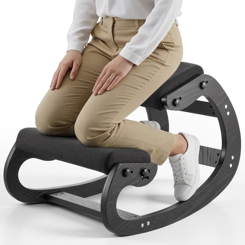 VEVOR Ergonomic Kneeling Chair with Adjustable Height & Thick Cushions Black