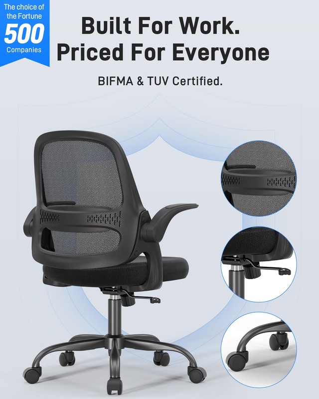 Silla De Oficina Ergonómica Con Brazos Plegables Soporta 300lb Negro gallery