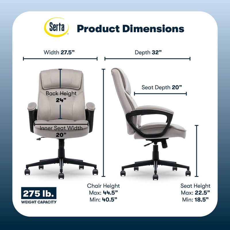 Serta Comfort Classic Executive Office Chair Padded Armrest Taupe Velvet Fabric gallery