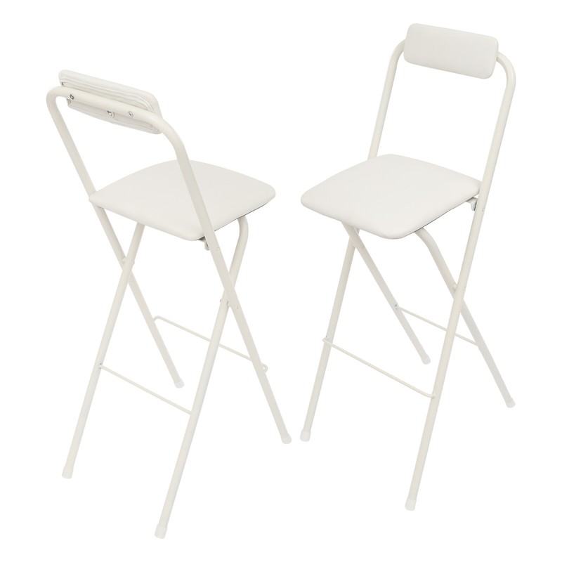 2PCS 75cm White Tall Folding Chair Portable Folding Stool Foldable Bar Chair