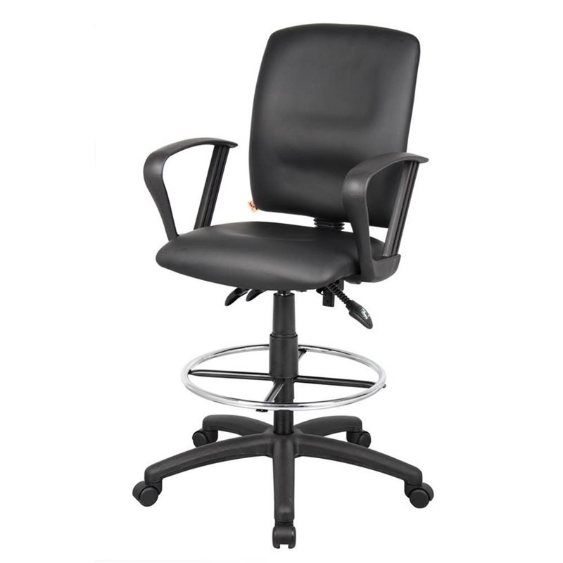 Scranton & Co LeatherPlus Drafting Stool with Loop Arms and Footring in Black gallery