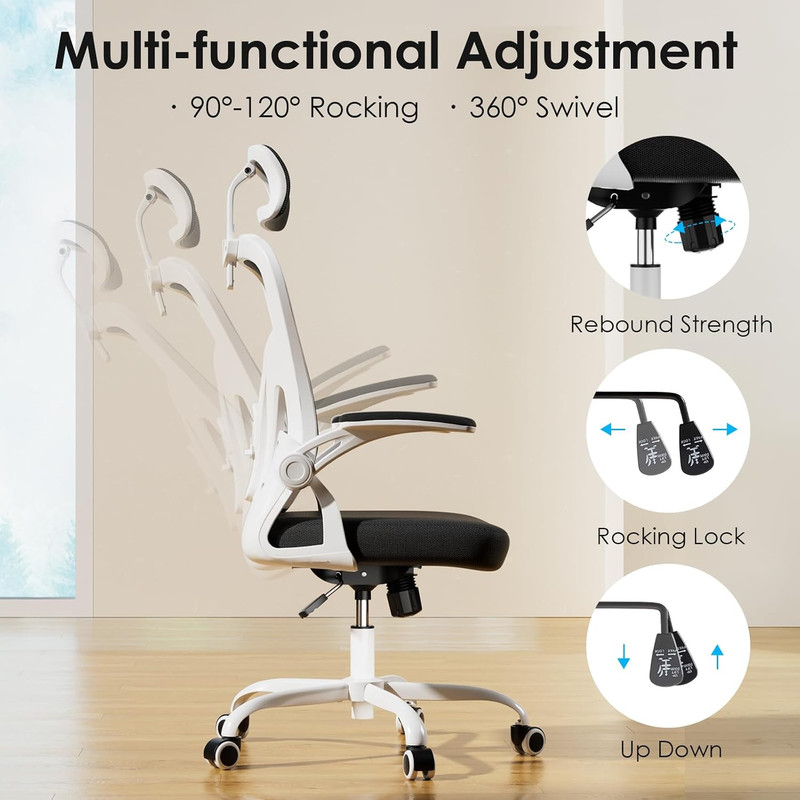 Ergonomic High Back Office Chair with Headrest & Lumbar Support, White/Black gallery
