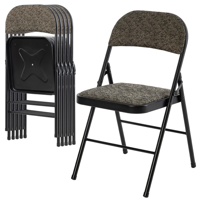 DUMOS 6 Pack Folding Chairs with Padded Cushion and Back - 6 Pack, Black Grey