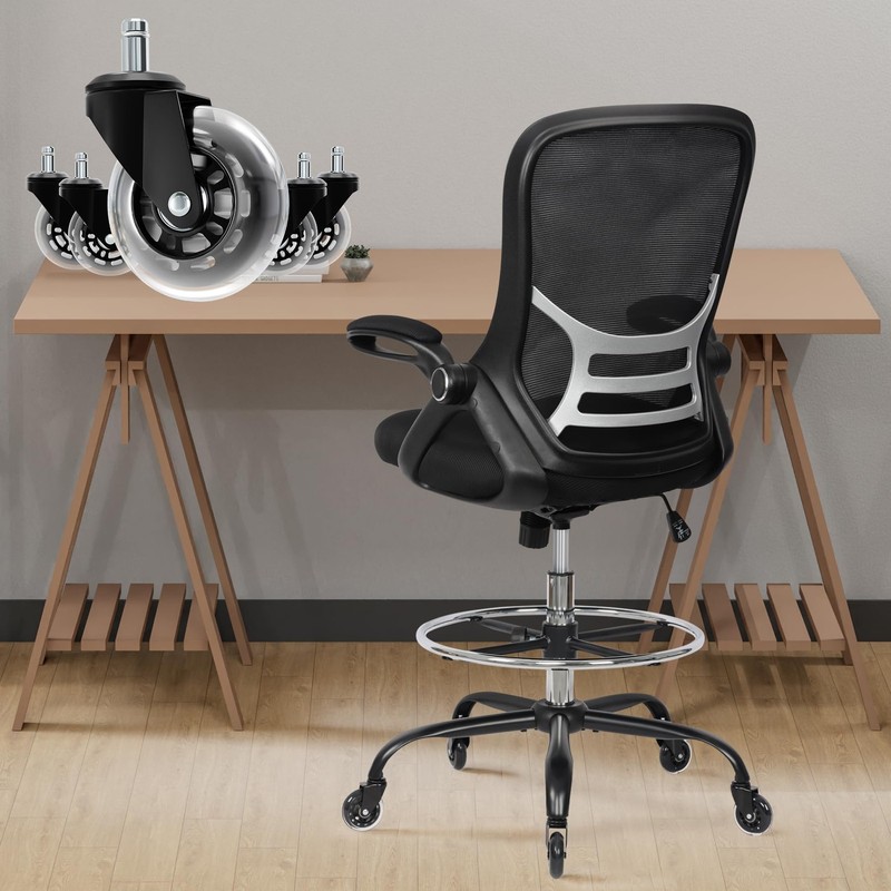 HYLONE Drafting Chair 21.4 inches x 19.7 x 54 inches, Black
