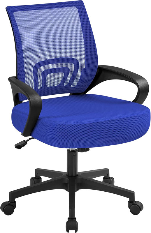 Ergonomic Mid-Back Mesh Office Chair with Lumbar Support and Armrests, Blue