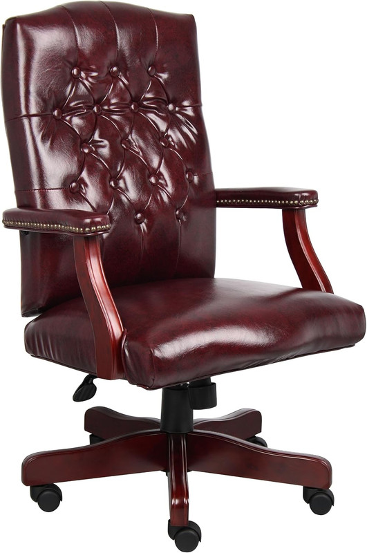 High Back Executive Office Chair Mahogany Bonded Leather Premium Lumbar Support gallery