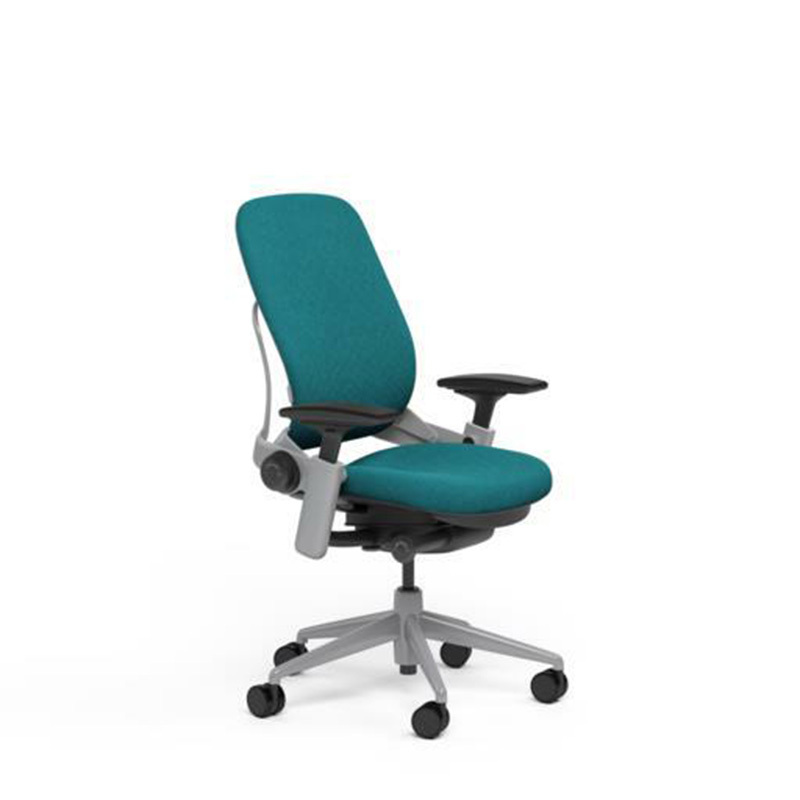 Large Steelcase Leap PLUS Adjustable Chair V2 - Buzz2 Cyan Fabric 500lb Platinum