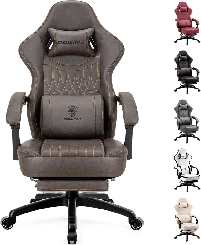 Gaming Chair Breathable PU Leather Gamer Chair with Footrest Massage Lumbar Supp