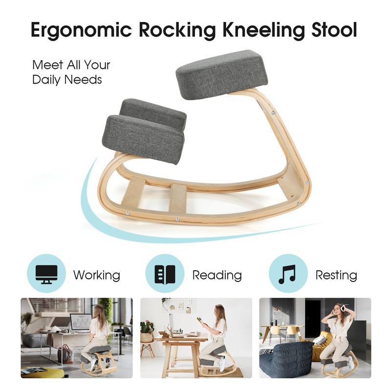 Ergonomic Kneeling Chair Rocking Stool Upright Posture Office Furniture Grey gallery