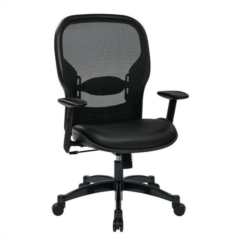 Professional Breathable Mesh Back Chair with Bonded Leather Seat in Black