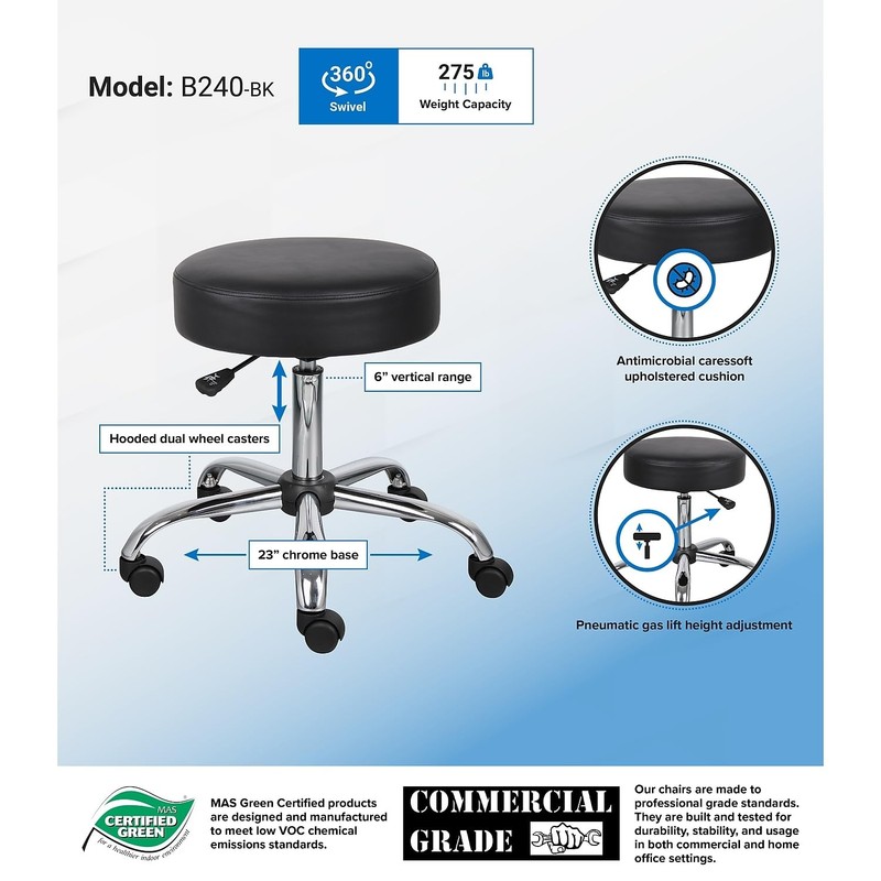 Boss Office Products Be Well Medical Spa Stool in Black gallery