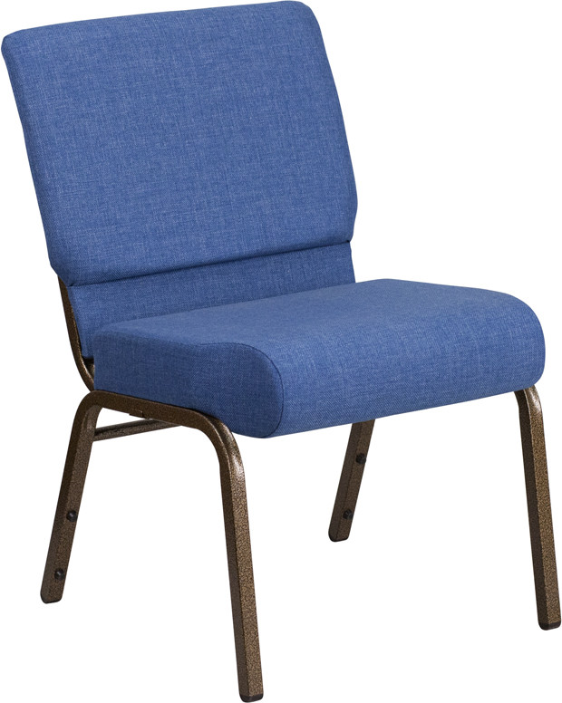 10 PACK 21'' Wide Blue Fabric Stacking Church Chair with Gold Vein Frame