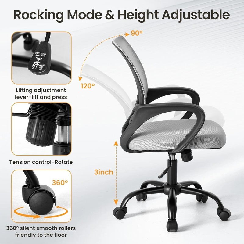 Comfortable Ergonomic Chair with Mesh Back, 360° Swivel & Rocking for Office Use gallery