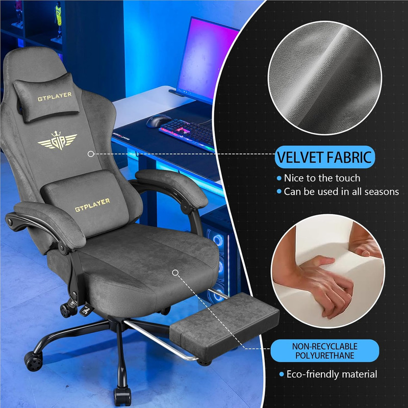 Big & Tall Gaming Chair with Footrest, 350LBS Capacity, Dark Grey gallery