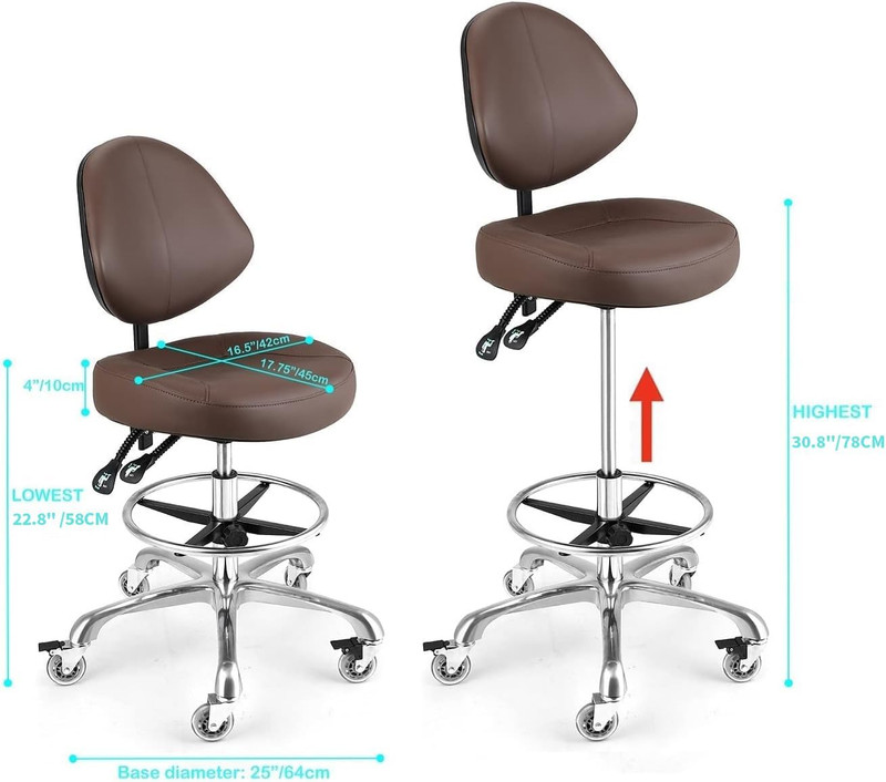 Adjustable Rolling Drafting Chair with Back Support for Home & Office (Brown) gallery