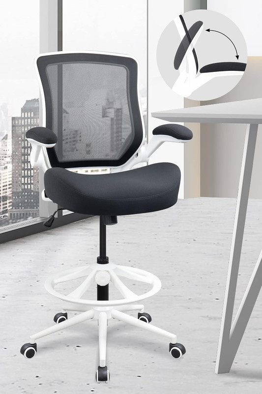 Ergonomic Drafting Chair,Standing Computer Desk Chair,Foot Ring,With Flip-Up Arm