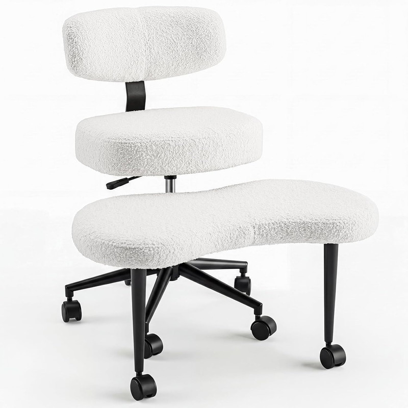 Ergonomic Cross Legged Office Chair with Adjustable Backrest & Footrest, 350Lbs