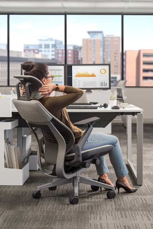NEW Steelcase Adjustable Leap Desk Chair + Headrest - Rocky Leather Black frame gallery