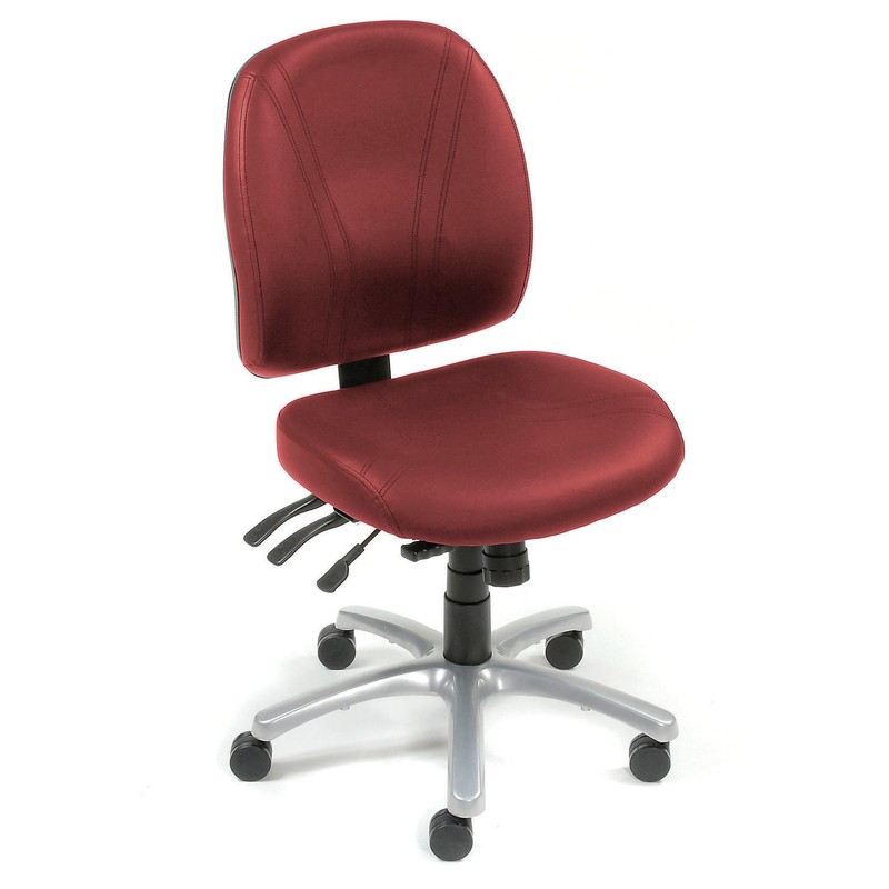 Multifunctional Office Chair Mid Back Synthetic Leather Burgundy