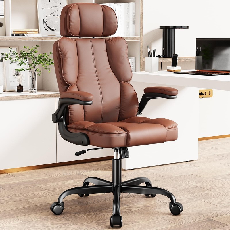 Ergonomic Executive Office Chair with Adjustable Headrest & 90° Flip-Up Arms,…