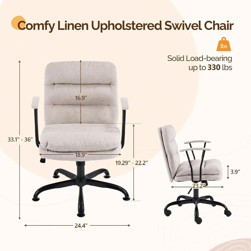 Light Grey Linen Fabric Adjustable Swivel Office Chair Removable Armrests Dual gallery