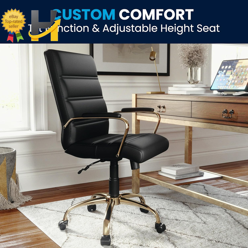 Mid-Back Swivel Leathersoft Desk Chair with Wheels Padded Seat and Armrests gallery