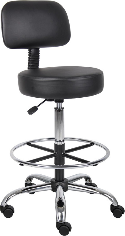 Be Well Medical Spa Drafting Stool with Back, Black