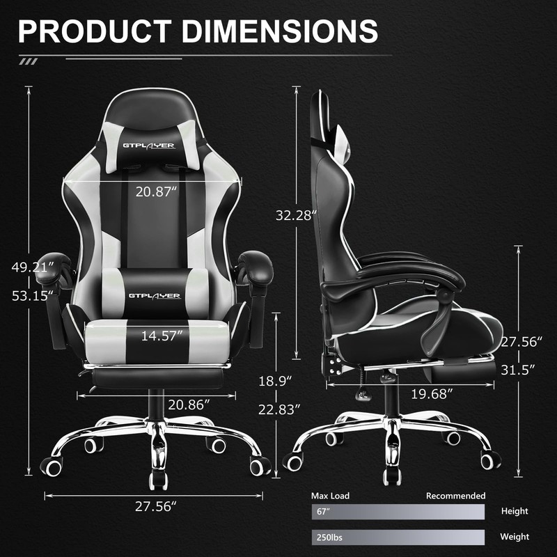 Gaming Chair, Computer Chair with Footrest and Lumbar Support, Height Adjusta... gallery