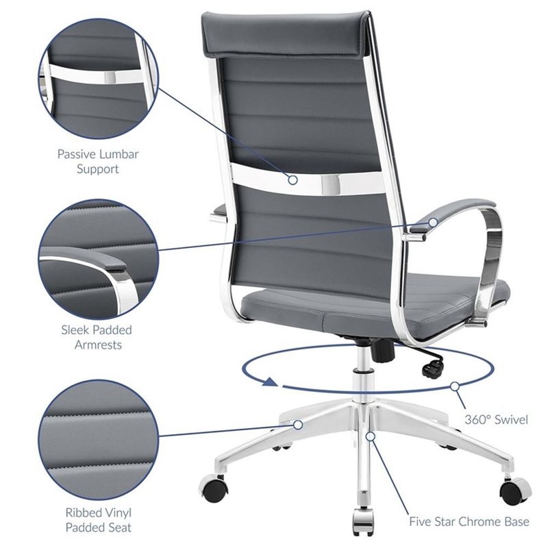 Modway Jive Modern Style Vinyl and Aluminum Highback Office Chair in Gray gallery