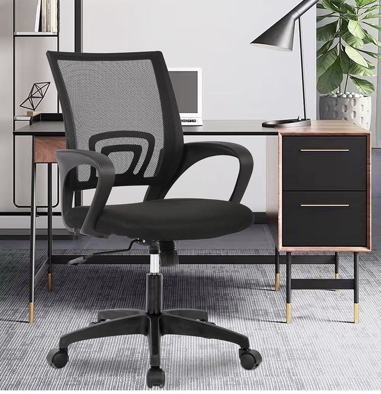 Black Mesh Mid-Back Office Task Chair with Arms, Swivel, Height Adjustable