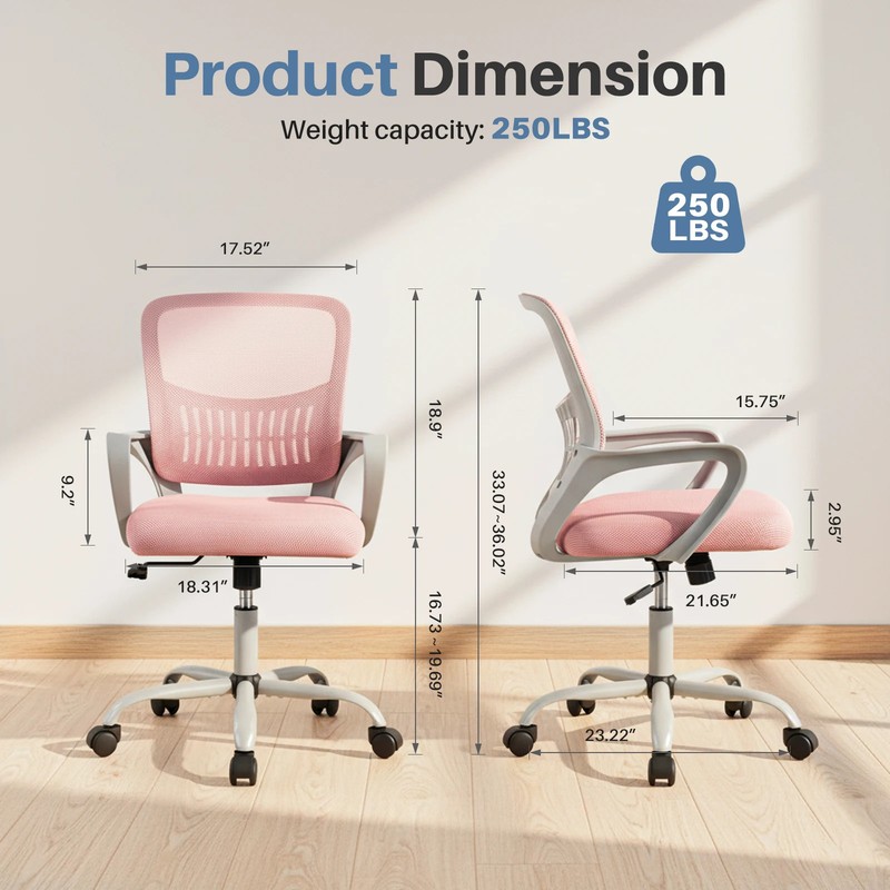 MCQ Fixed Armrest Office Desk Chair Ergonomic Mid Back with Lumbar Support... gallery