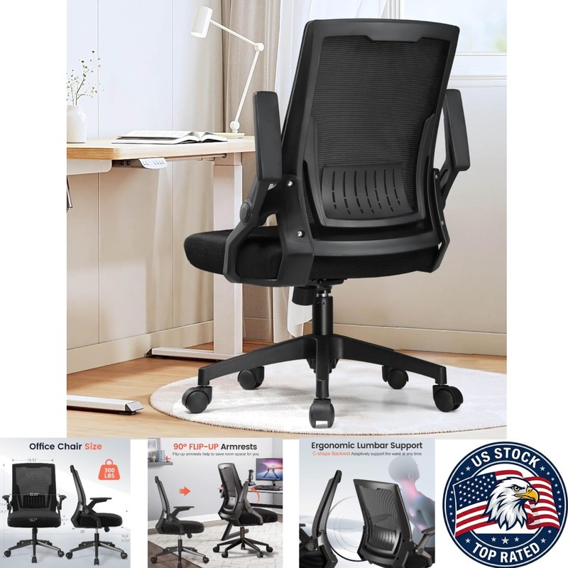 Modern Ergonomic Office Chair with Mesh Back & Space-Saving Design, 300 lbs Cap