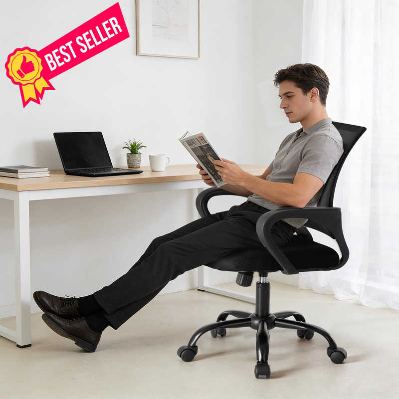 OLIXIS Office Desk Chair - Ergonomic Mid Back with Lumbar 1 Pack, Black gallery