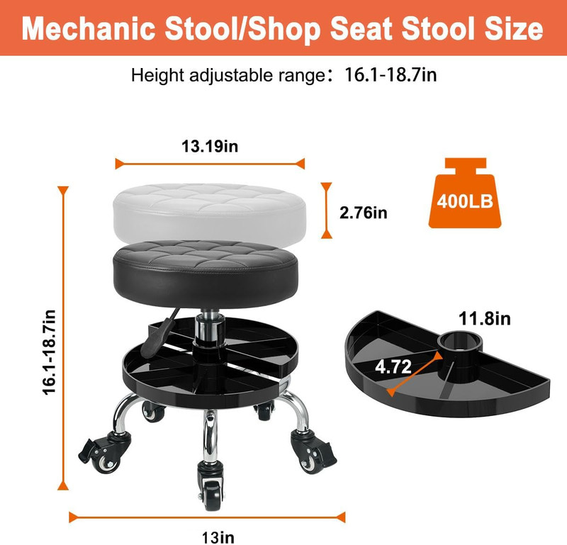 Adjustable Seat Work Shop Stool Chair Swivel Rolling Garage Mechanics w/ Storage gallery