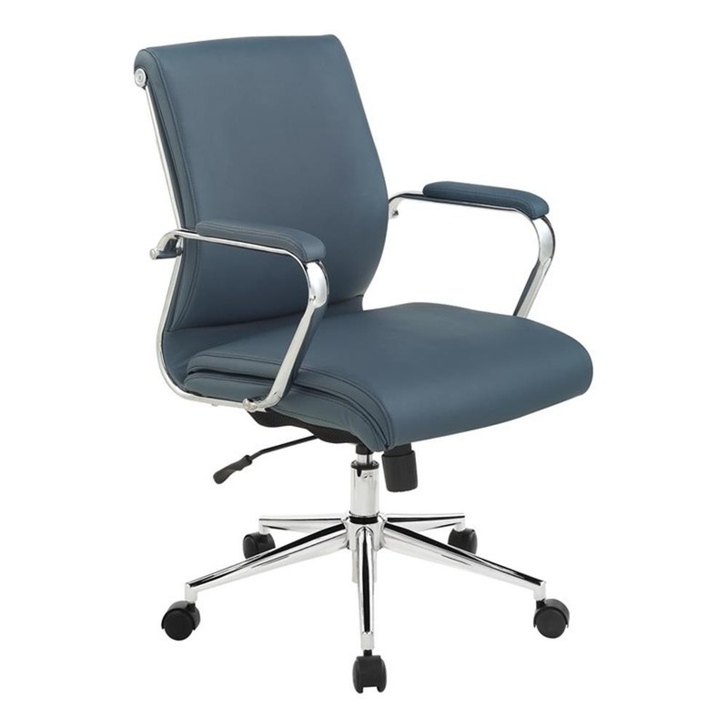 Scranton & Co Mid Back Blue Fabric Manager’s Chair with Chrome Base