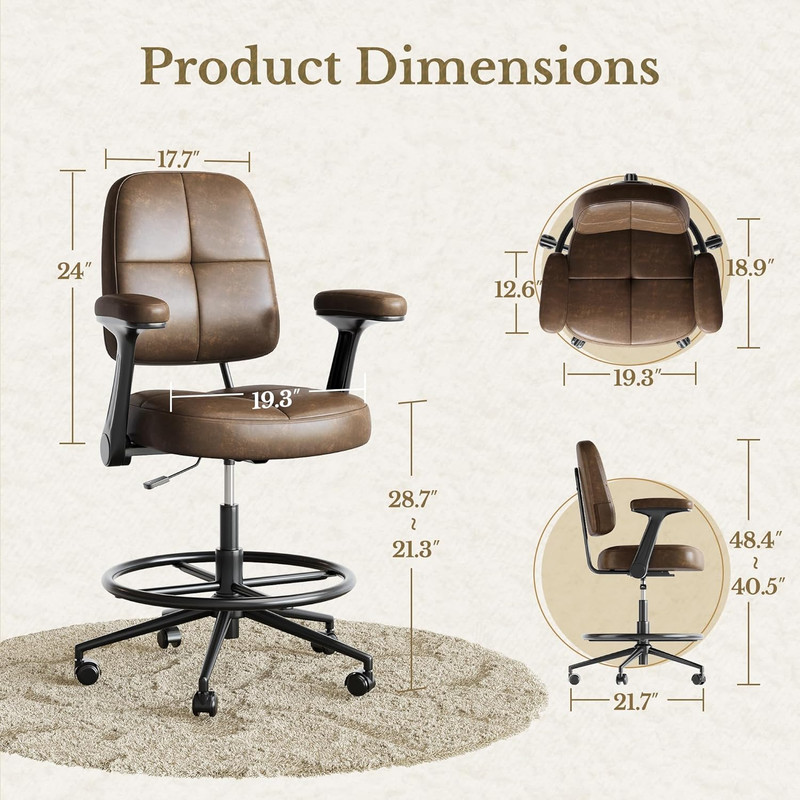 Drafting Executive Chair, Tall Office Chair with Padded Flip-Up Armrests, Mid-Ba gallery
