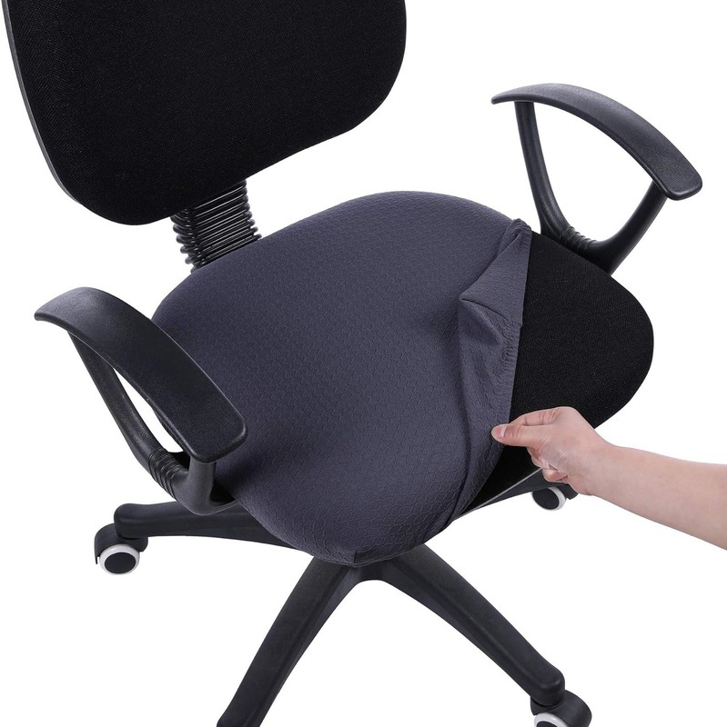 Office Chair Seat Cover Stretch Jacquard Washable Anti Dust Desk Grey