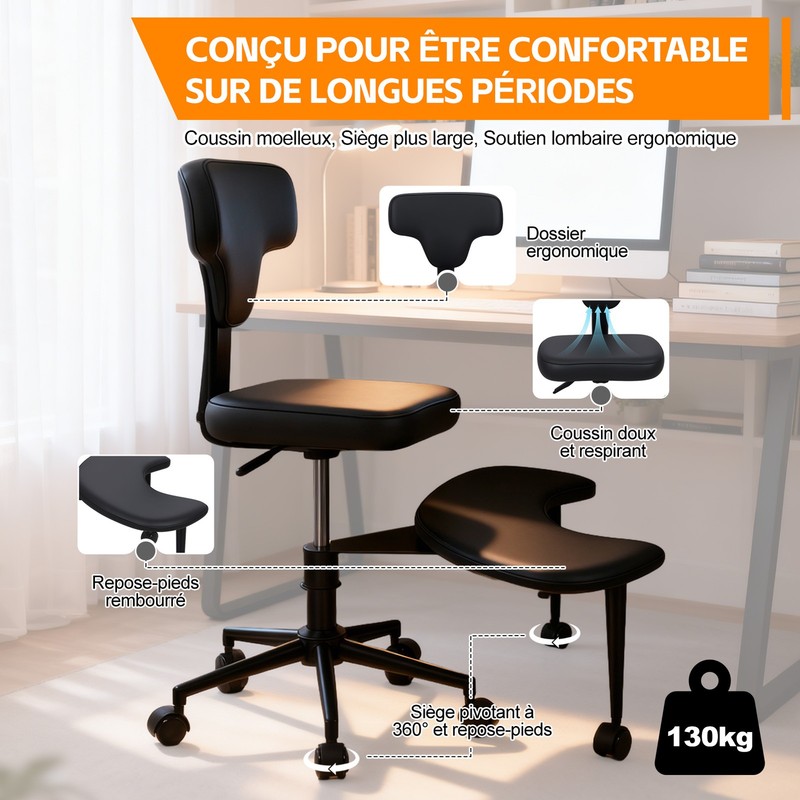 Active Sitting Ergonomic Cross Legged Chair Friendly 360° Swivel Faux Leather gallery
