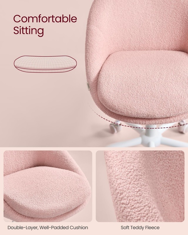 Vanity Chair with Lumbar Support, Adjustable Swivel Armless Desk Chair, Teddy... gallery
