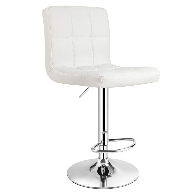Adjustable Swivel Bar Stool Counter Height Bar Chair PU Leather w/ Back White