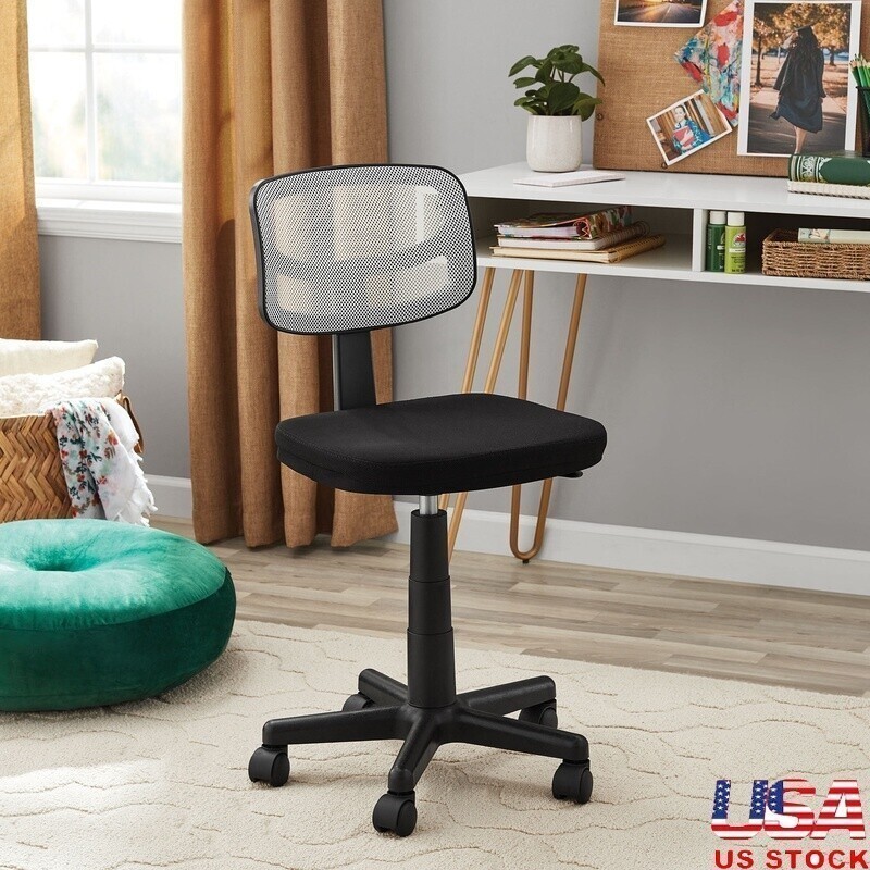 Mesh Task Chair Plush Padded White Black Nylon Plastic Adjustable Height Durable