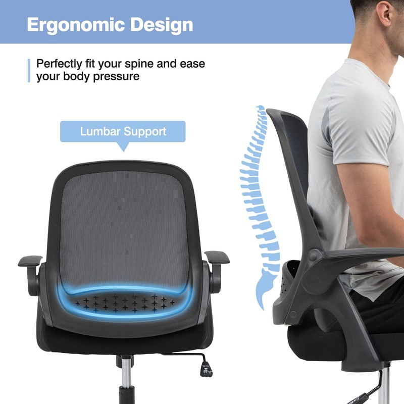 Ergonomic Mid-Back Mesh Computer Chair w/Lumbar Support, Flip-up Armrests, He... gallery