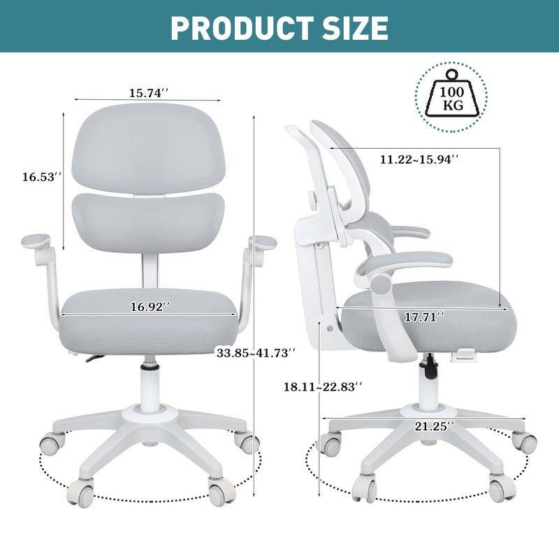 Height Adjustable Kids Study Back-following Chair Ergonomic Lockable 360° Gray gallery