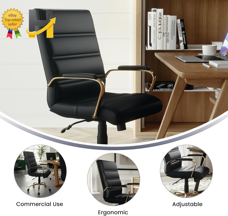 Mid-Back Swivel Leathersoft Desk Chair with Wheels Padded Seat and Armrests gallery